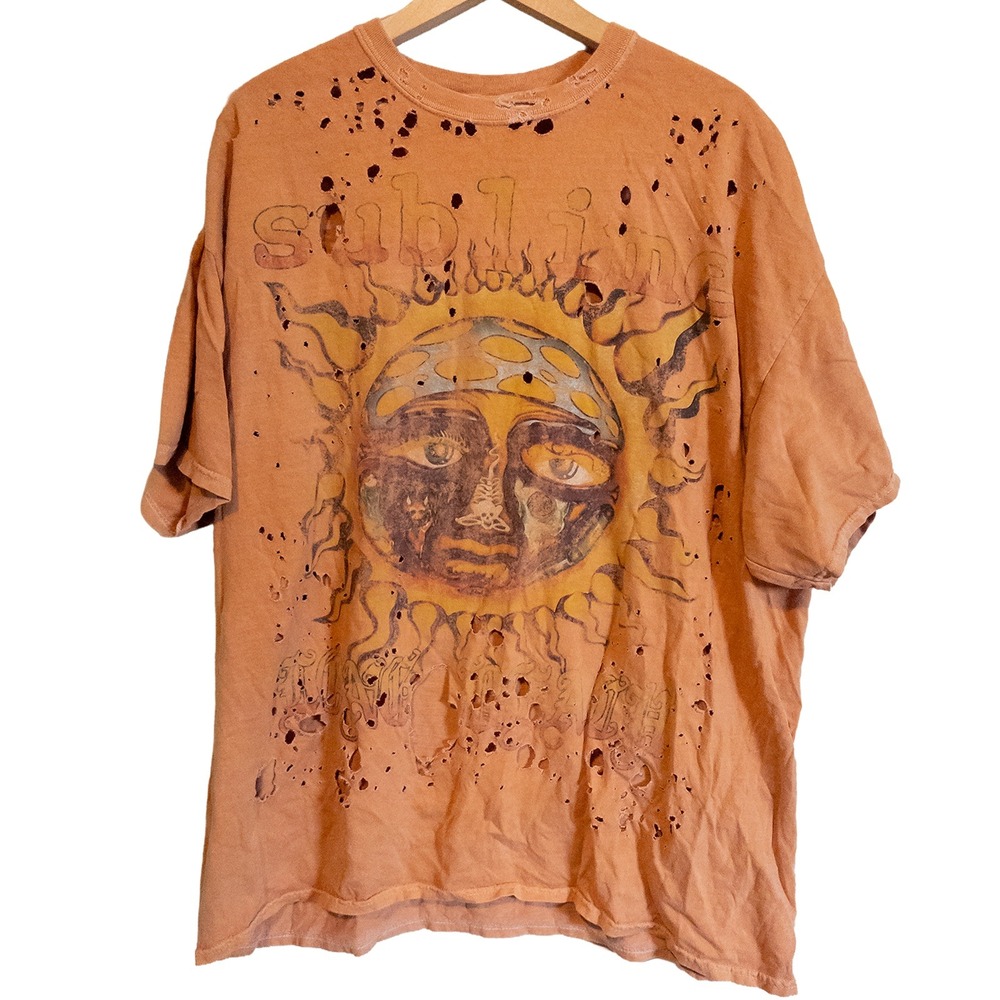 Sublime Sun Graphic Distressed T-Shirt Orange Small Medium Band Tee Retro Grunge